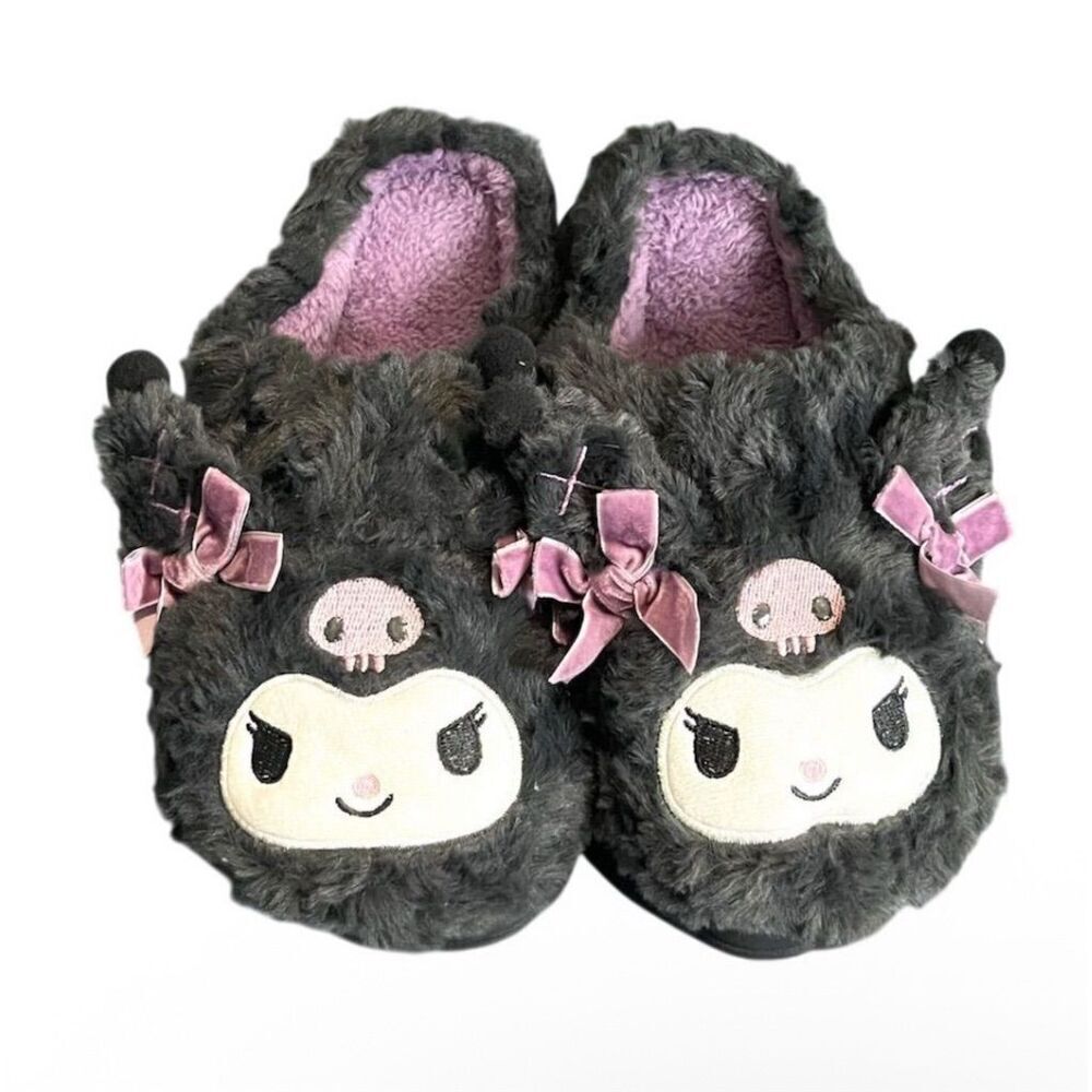 Sanrio Kuromi Plush Slippers Black 7.5 Kawaii Cozy Slide On Y2k Trendy Comfy - Picture 3 of 8
